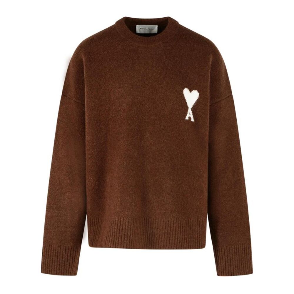 Ami Paris Ami De Cœur' Chocolate Brown Alpaca And Ecru Sweater Men